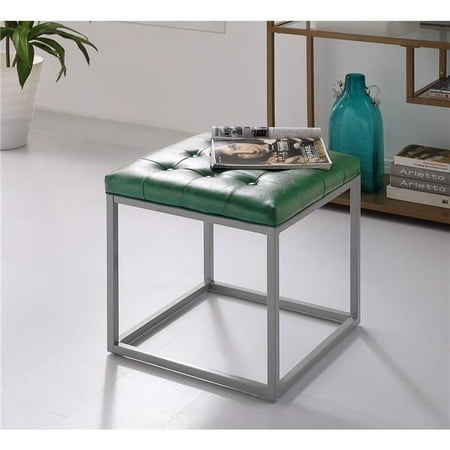 Posh Living Nolan Tufted Faux Leather Cube Ottoman with Metal Frame in Green