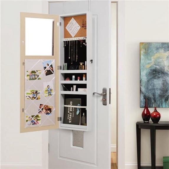 Posh Living Parker Over-the-Door Jewelry Armoire Makeup Storage Organizer - White