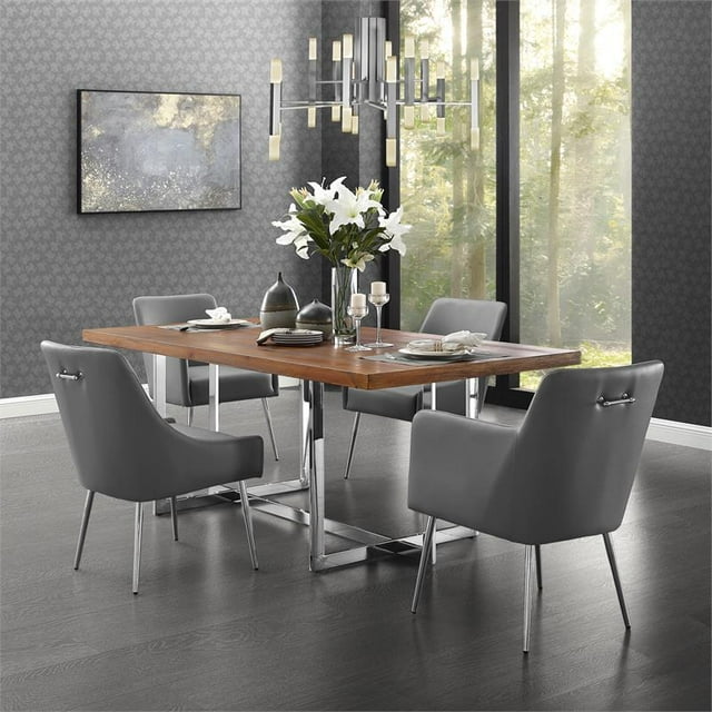 Posh Living Perogo Faux Leather Dining Chair in Gray (Set of 2)