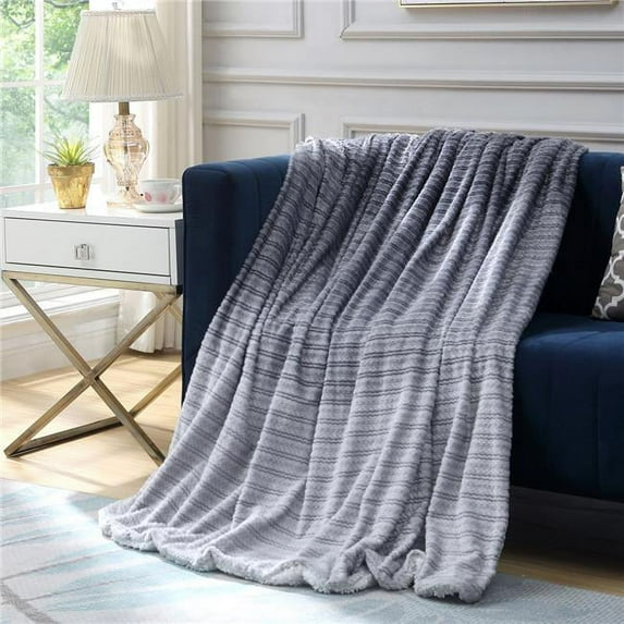 Posh Living Pierre 60"x70" Reversible Flannel Jacquard Throw in Dark Gray