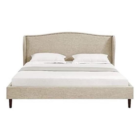 Posh Living RBD478-03BEK-UE Adelyne Linen Platform Bed for Unisex, Beige - King Size