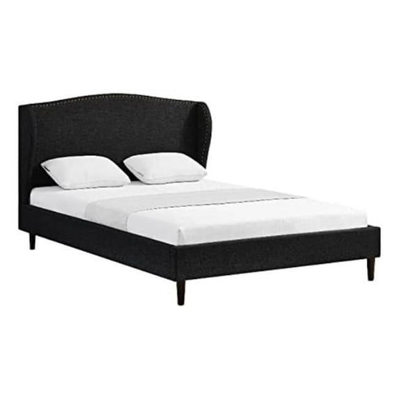 Posh Living RBD478-03CLQ-UE Adelyne Linen Platform Bed for Unisex, Charcoal - Queen Size