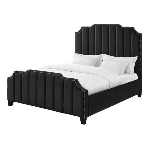 Posh Living Raylon Velvet Platform Bed Queen Size Black
