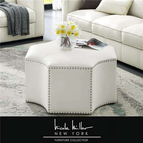 Posh Living Runrawin Faux Leather Octagon Cocktail Ottoman in White