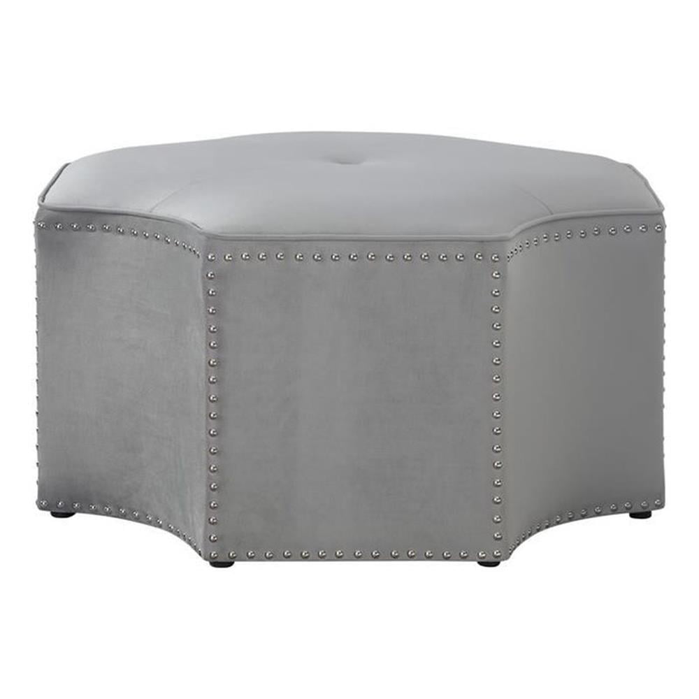 Elegant Gray Linen Octagon Cocktail Ottoman with Chrome Legs