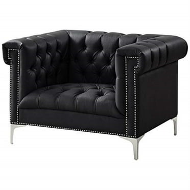 Posh Living Ryder Button Tufted Leather Chesterfield Accent Chair - Black/Chrome