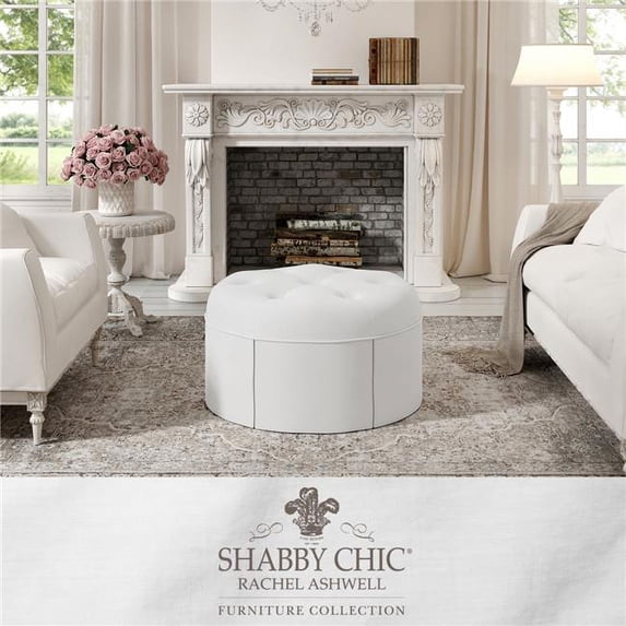 Irvin Ottoman Pure White Linen 32L x 32W x 16H Button Tufted Skirted