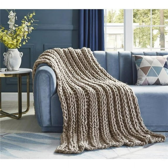 Posh Living Sinclair 50"x70" Channel Knit Super Soft Fabic Throw in Taupe