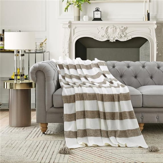 Viola Knit Throw 4 Corner Tassel 50"x60", Sand