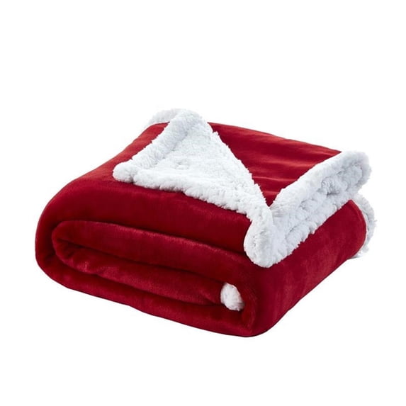 Posh Pascal 50"x60" Reversible Flannel Solid Sherpa Blanket in Red
