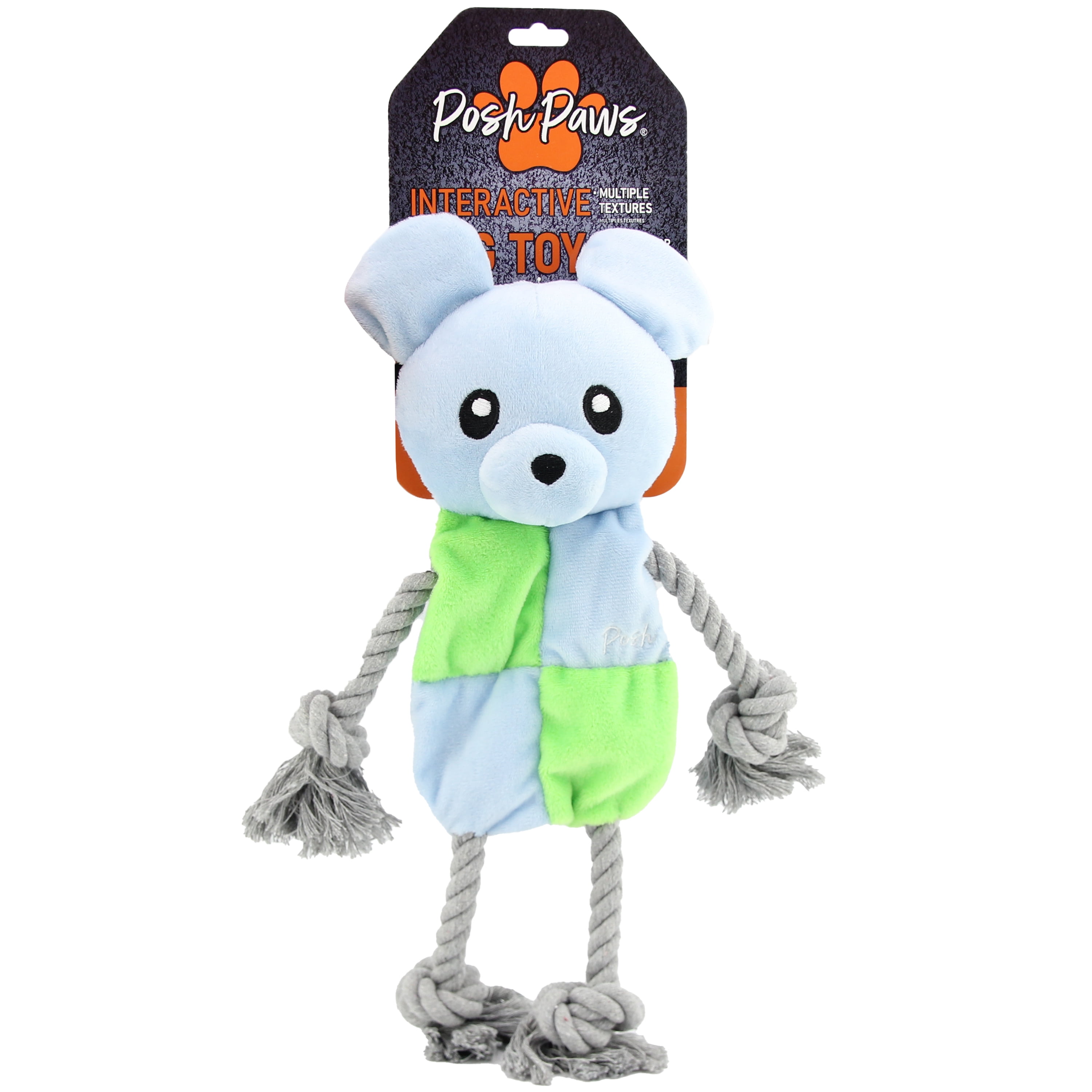 Posh Paws Dog Toy Flattie Koala with Rope, Green and Blue