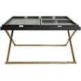 thumbnail image 1 of Posh Pollen - Antique Black Wood Square Coffee Table with Removable Divider Trays and Gold Metal Frame - 42 Inch, 1 of 6