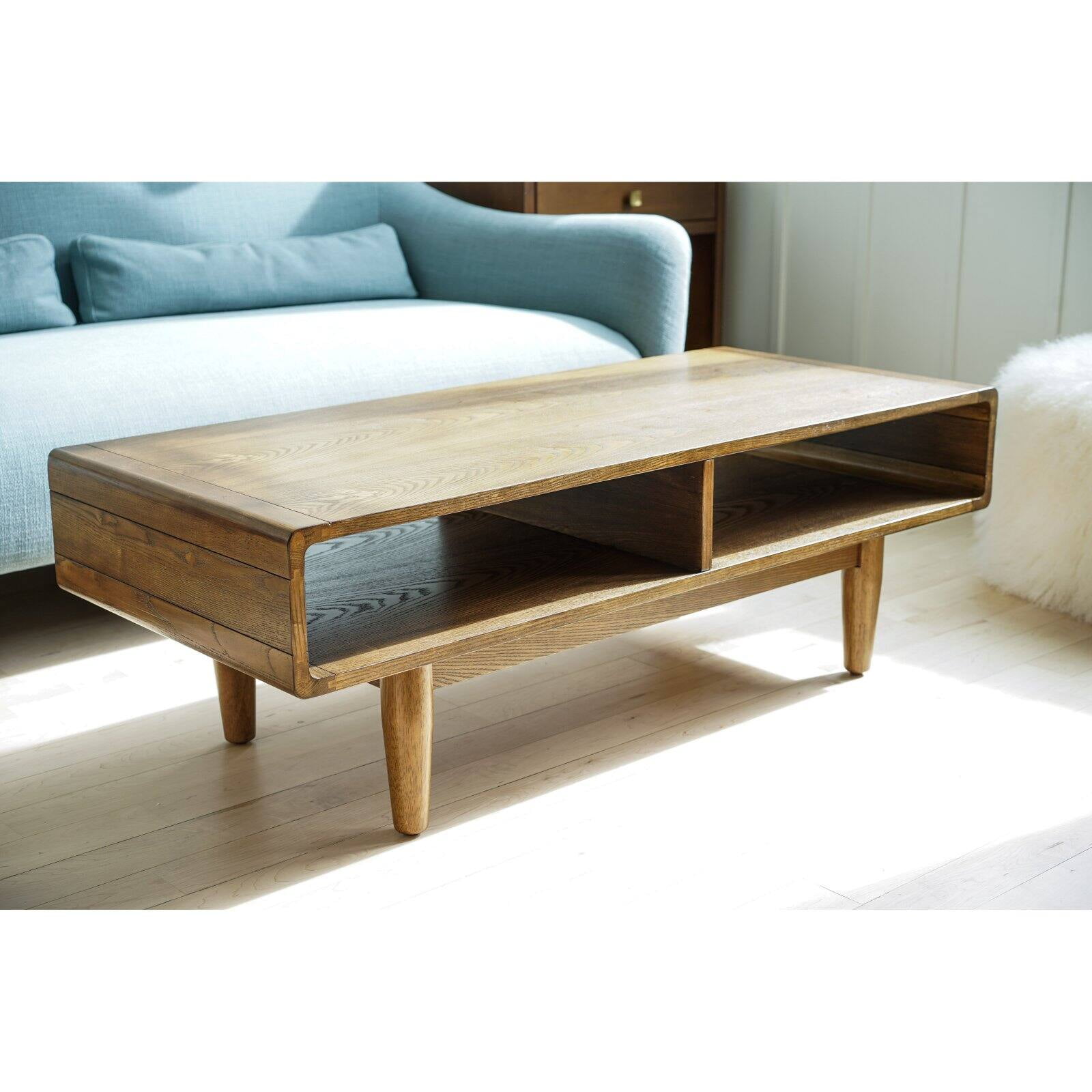 Devon Deco Walnut Mid-Century Coffee Table with Brass Caps