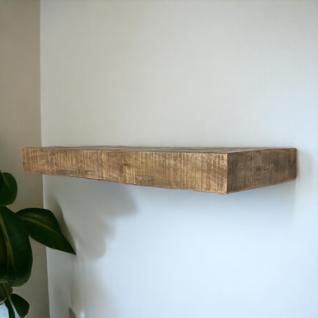 Posh Pollen Light Wash Mango Wood Floating Shelf, 30x12, Wall Mounted with Hidden Bracket