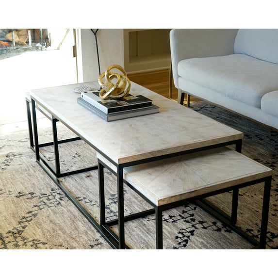 Posh Pollen Lucy Black 3-Piece Rectangle Wood Coffee and Nesting Tables, Living Room Furniture Set