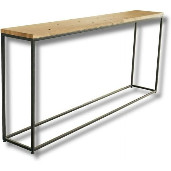 Posh Pollen Rustic Reclaimed Wood Black Metal Frame and Visible Torx Screws Sofa Console Table, Natural