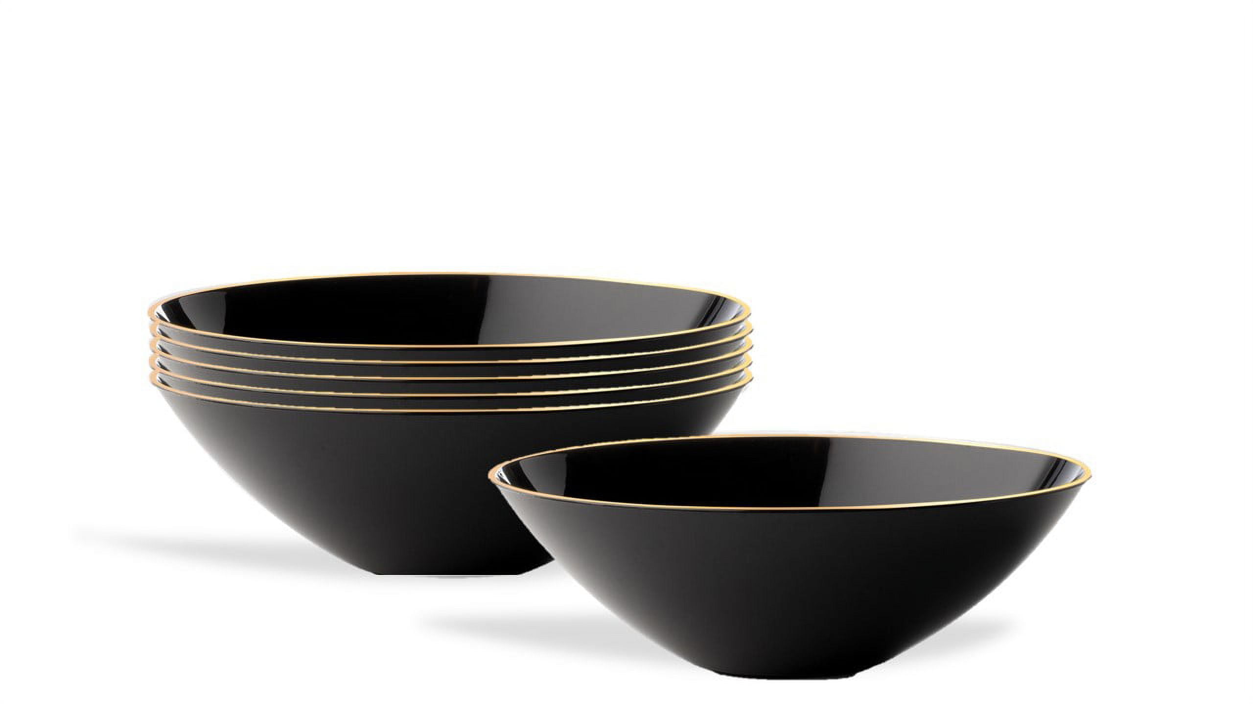 16Oz Black Plastic Floral Design Party Soup Bowls Gold Rim Premium 10 Count