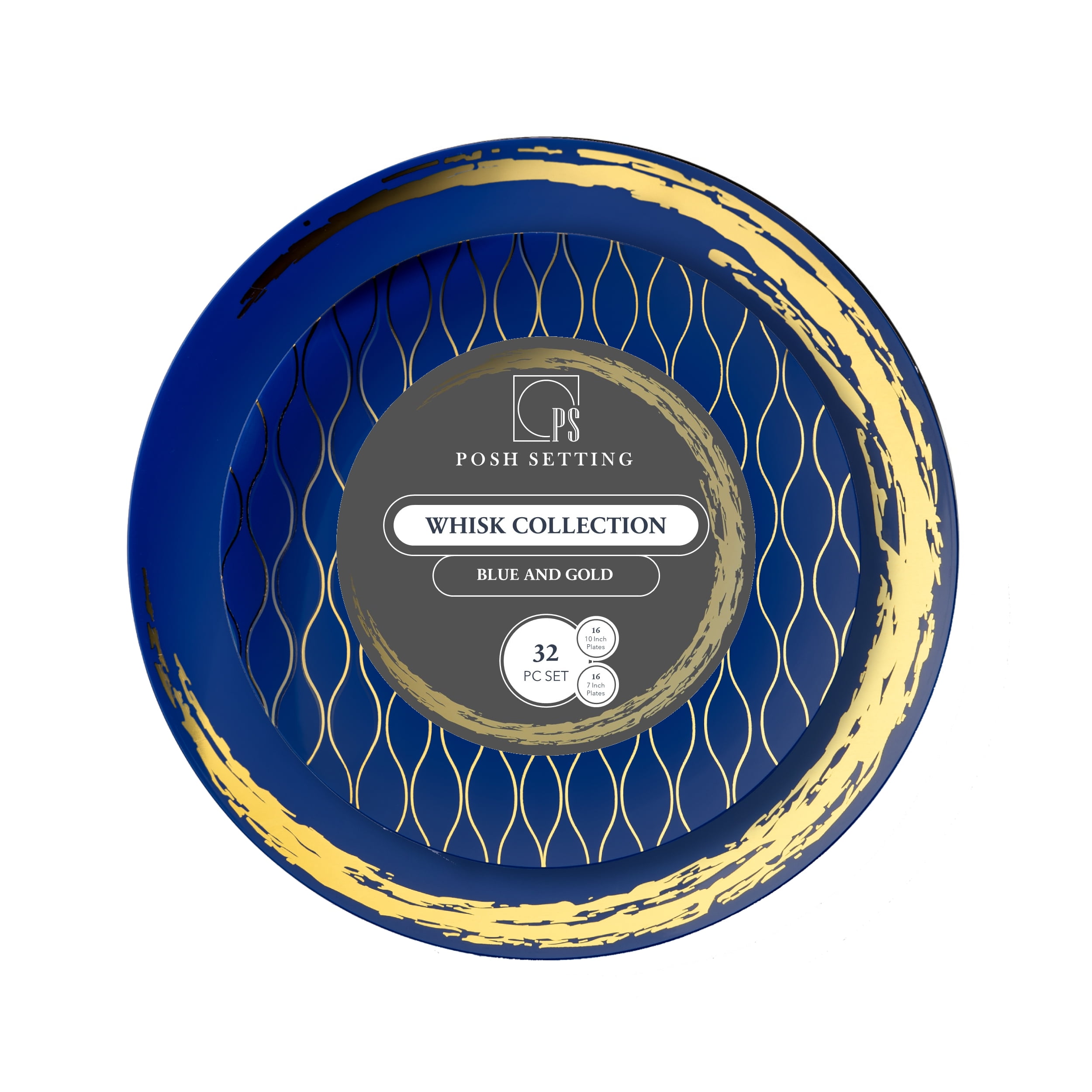 Posh Setting 32Piece Disposable Dinnerware Set Gold and Blue Round