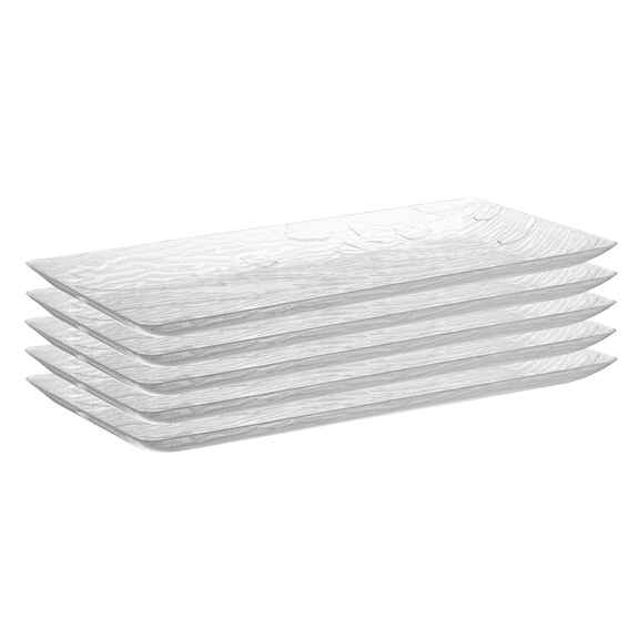 Posh Setting Clear Plastic Serving Trays, Wood Grain Pattern Party Platters, Disposable Premium Plastic, 14" x 6.25" Rectangular Serving Trays, 5 Pack