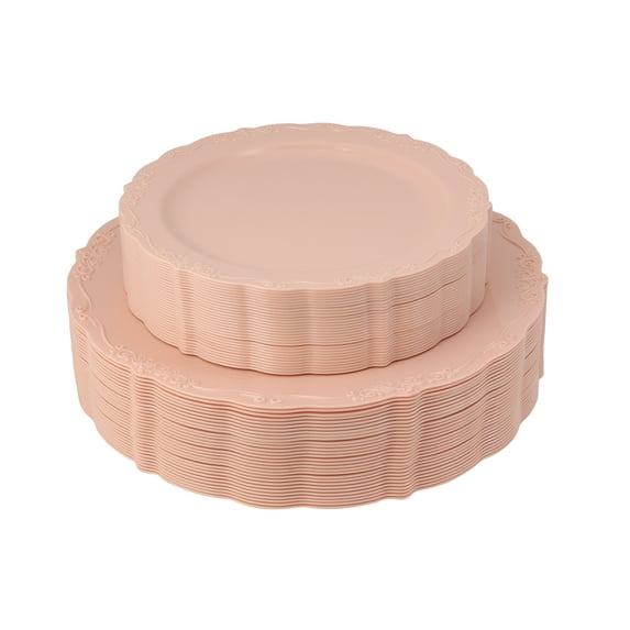 Posh Setting Disposable Pink Plastic Plates Set, Pink Vintage Party Plates, Pink/Blush 60 Pack (30 Guest) 30 x 10.25 Dinner & 30 x 7.25 Salad/Dessert Plate