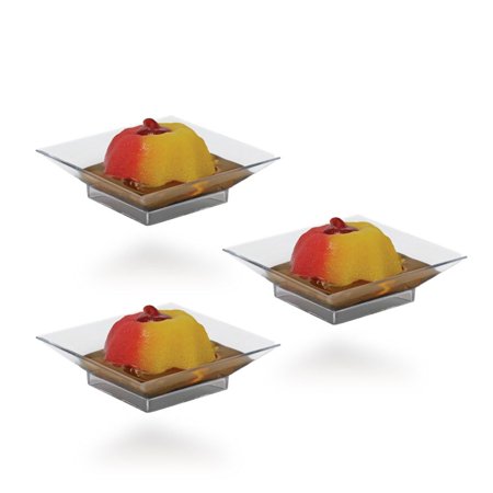 Posh Setting Mini Collection, Mini Square Cake Plate, Heavyweight Clear Plastic, Elegant Disposable 2.5" Square Plate. (24 CT)
