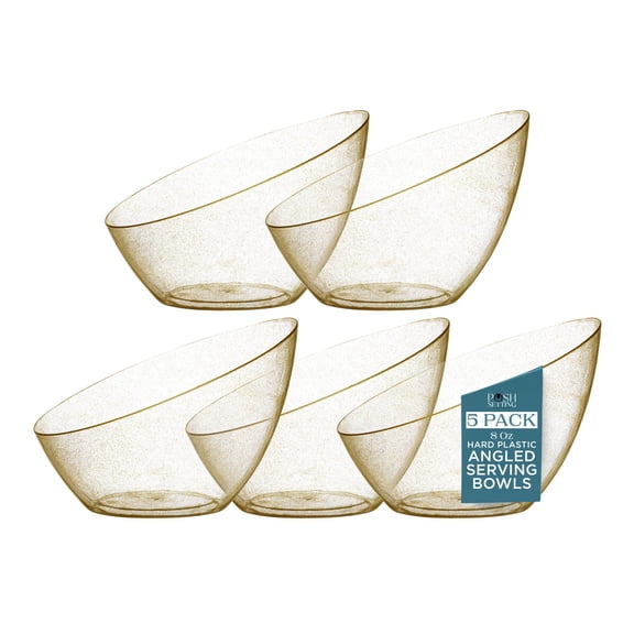 Posh Setting - Plastic Serving Bowls for Party Angled Bowls Disposable Chip Bowls Candy Bowls for Party Table Salad and Fruit Bowls for Buffets Wedding Serving Bowls-Clear, 8 OZ, 5 Pack