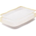 thumbnail image 1 of Posh Setting Plastic Serving Tray White Plastic Tray with Gold Rim Border, Disposable Serving Trays Heavyweight Serving platters and Trays 9"x13" Appetizer Tray [6 Pack], 1 of 7