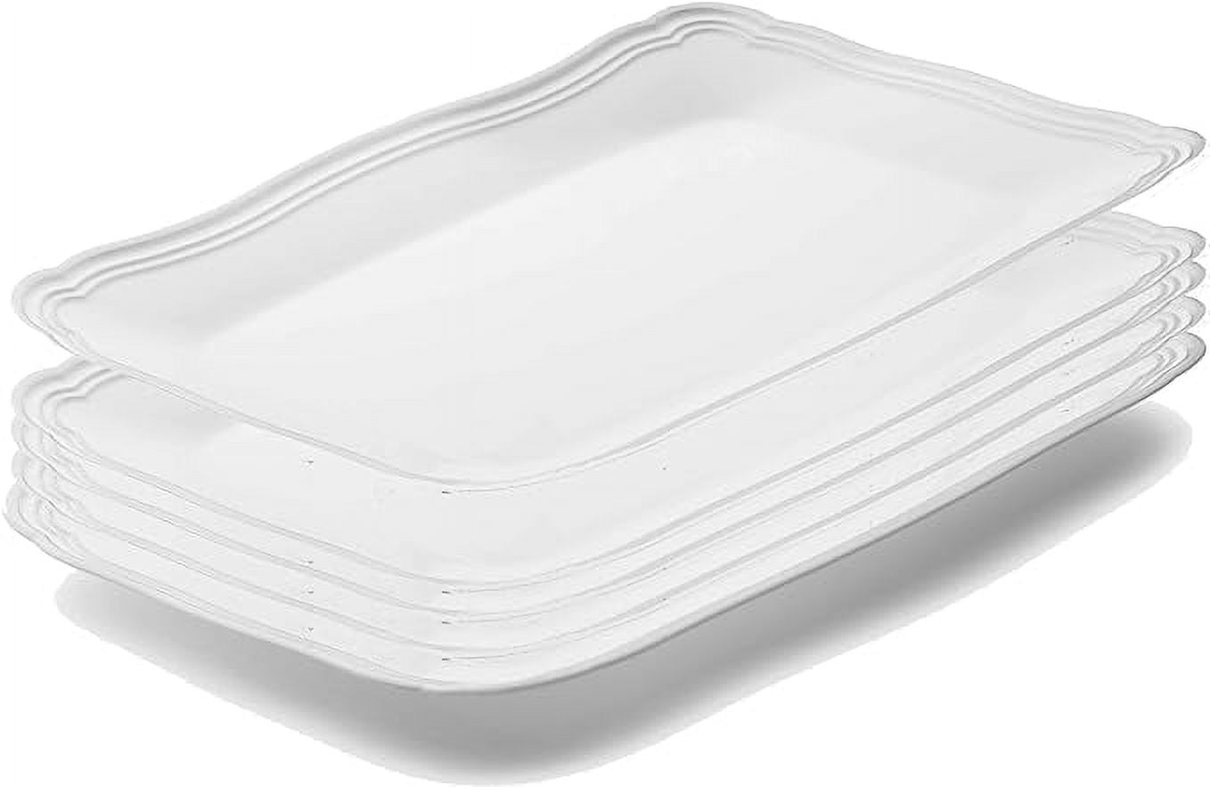 Posh Setting Plastic Serving Tray White Plastic Tray with Gold Rim Border,  Disposable Serving Trays Heavyweight Serving platters and Trays 9x13  Appetizer Tray [6 Pack] 