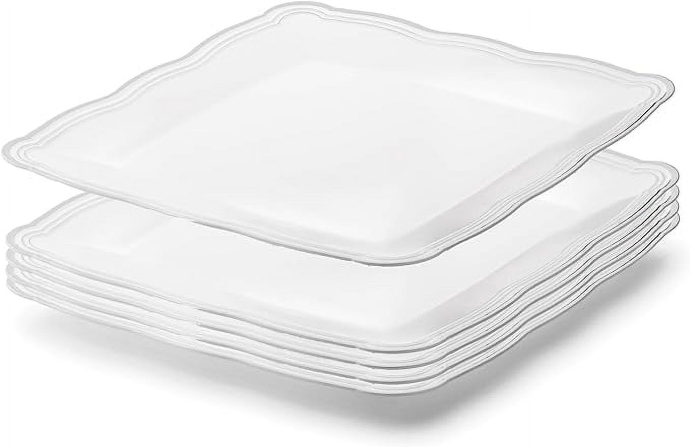 4-Pack White Plastic Serving Trays - 12x18 Inch Heavy Duty Rectangle Platters For Parties