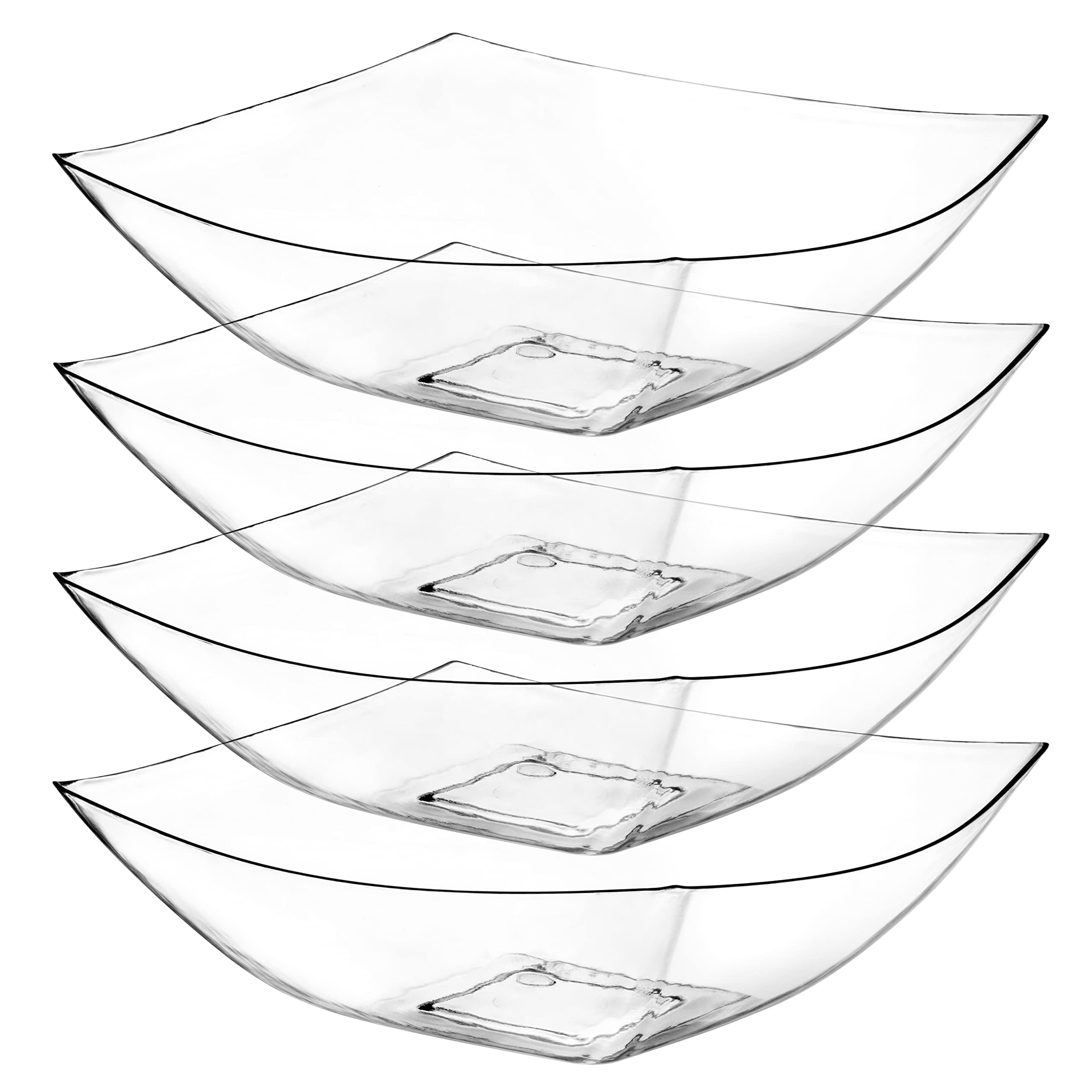 Posh Setting Square Plastic Serving Bowls, Large Clear Plastic Serving Bowls, 4 Pack Plastic