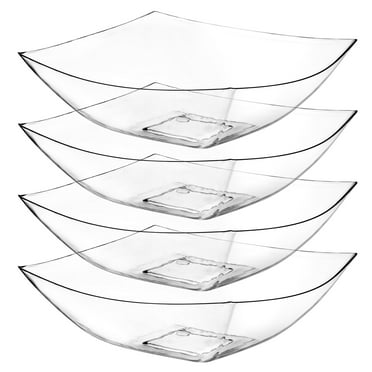 Posh Setting Square Plastic Serving Bowls, Large Clear Plastic Serving Bowls, 4 Pack Plastic Disposable Party Snack, Buffet, Chips, or Salad Bowl, Heavy Duty