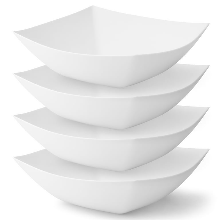 Posh Setting Square Plastic Serving Bowls, Large White Plastic