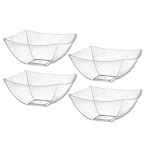 Posh Setting Square Plastic Serving Bowls, Small Silver Glitter Plastic