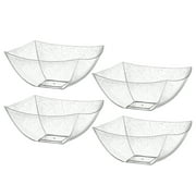 Posh Setting Disposable Serving Bowl, Square, Plastic Silver Glitter Party, (4 Pack)