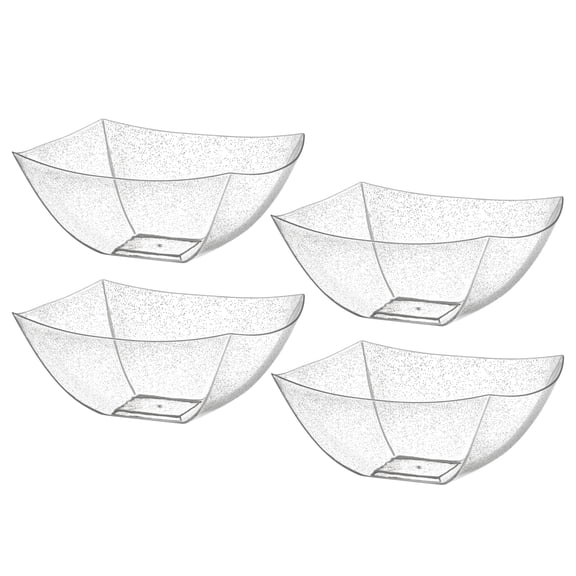 Posh Setting Disposable Serving Bowl, Square, Plastic Silver Glitter Party, (4 Pack)