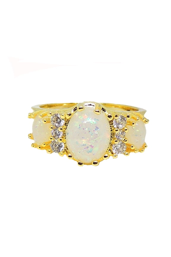 Posh Statement Ring 3 Stone Oval Created Fire Opal Womens Ginger Lyne Collection