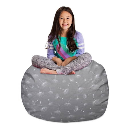 Posh Stuffables Kids Bean Bag Chair Cover Stuffed Animal Storage or Toy Organizer Canvas White Dandelions on Gray 38 Inch Large