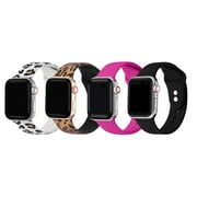 Posh Tech 4-Pack of Silicone Print and Solid Replacement Bands for Apple Watch Series 1,2,3,4,5,6,7,8 & SE - Size 38mm/40mm/41mm