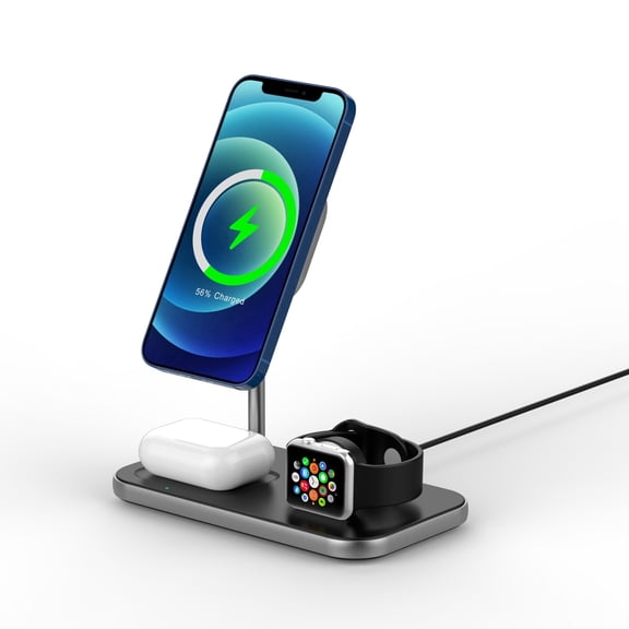Posh Tech Black 3-in-1 MFi Charging Stand for Apple Watch, iPhone & AirPods