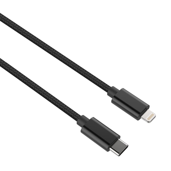 Posh Tech Black Braided MFi Lightning to USB-C Charging Cable — 6 ft, iPhone Compatible