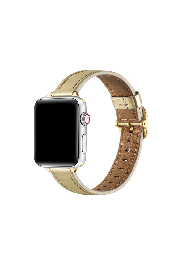Carmen Skinny Gold Metallic Leather Band Compatible for Apple Watch