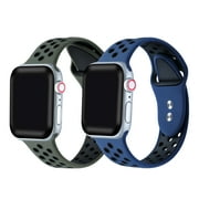 Posh Tech Unisex 2-Pack of Breathable Sport Silicone Bands for Apple Watch - Olive Green and Midnight