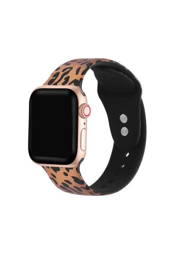Rose Gold Cheetah Silicone Sport Replacement Band for Apple Watch SE & Series 7/6/5/4/3/2/1 - Size 42mm/44mm/45mm