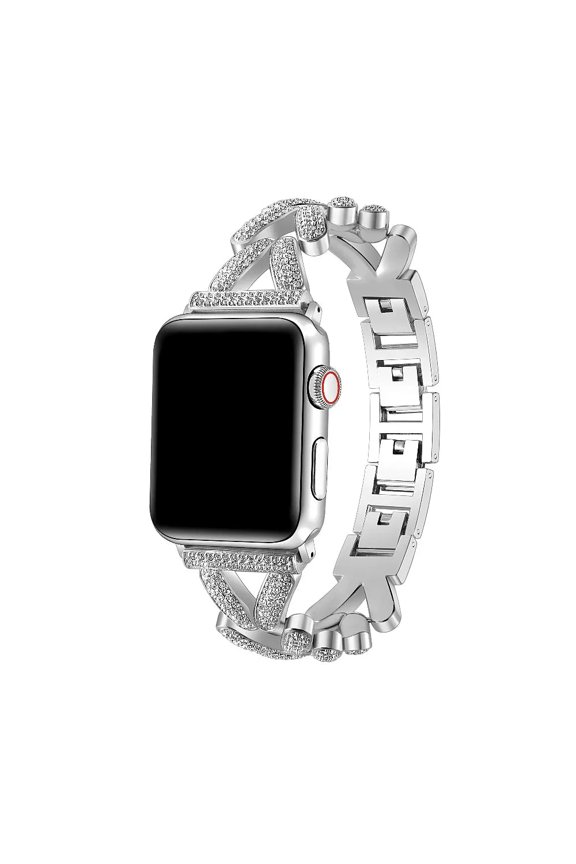 Valentina Metal Rhinestone Apple Watch Band, Silver