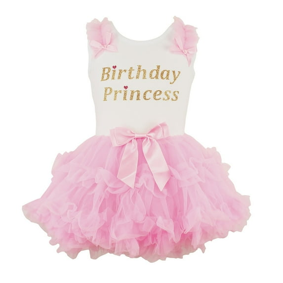 Posh Trend Girls Birthday Princess Dress - Pink Ruffle Tutu Toddler Outfit with Bows - 18 Months