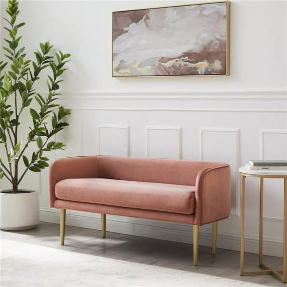 Matthias Rectangular Bench Blush Velvet Upholstered Brushed Legs