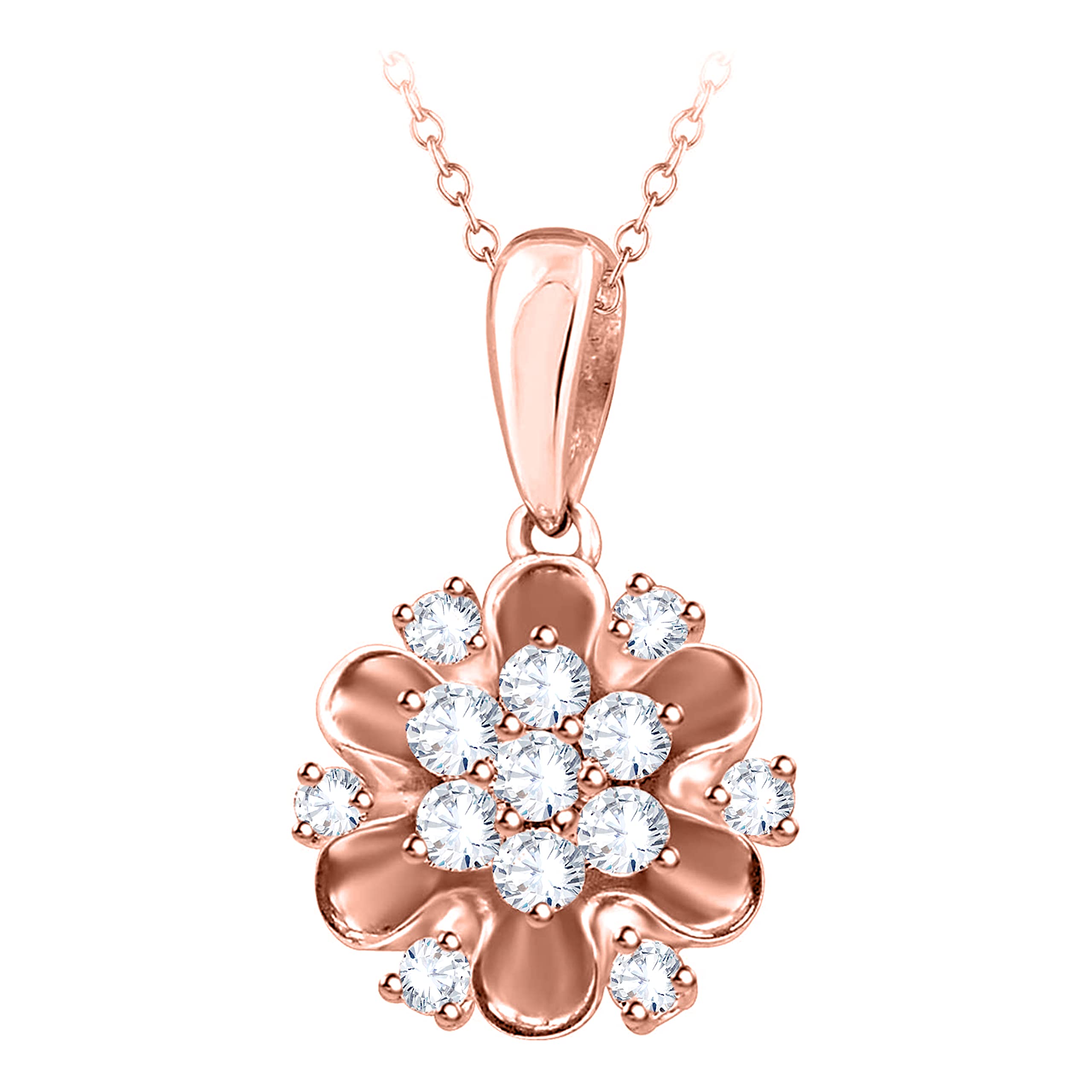 Poshadime Cluster Flower Diamond Pendant Necklace - 1/3 Cttw Lab Gronw  Diamond In 18K Rose Gold Plated For Women's