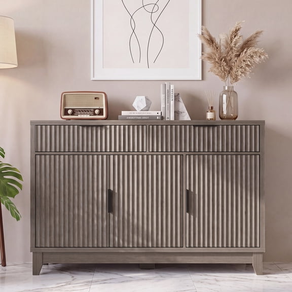 Poshby 47"Fluted Sideboard Buffet Cabinet with 4 Doors,Grey