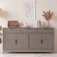 thumbnail image 1 of Poshby 55" Fluted Credenzas Sideboard Buffet Cabinet with 3 drawers, 4 Doors for Kitchen, Living Room, Gray, 1 of 9