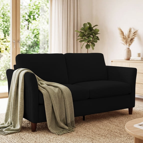 Poshby 60.6'' Corduroy Loveseat Sofas 2-Seater Comfy Couches with Side Pocket for Living Room, Black